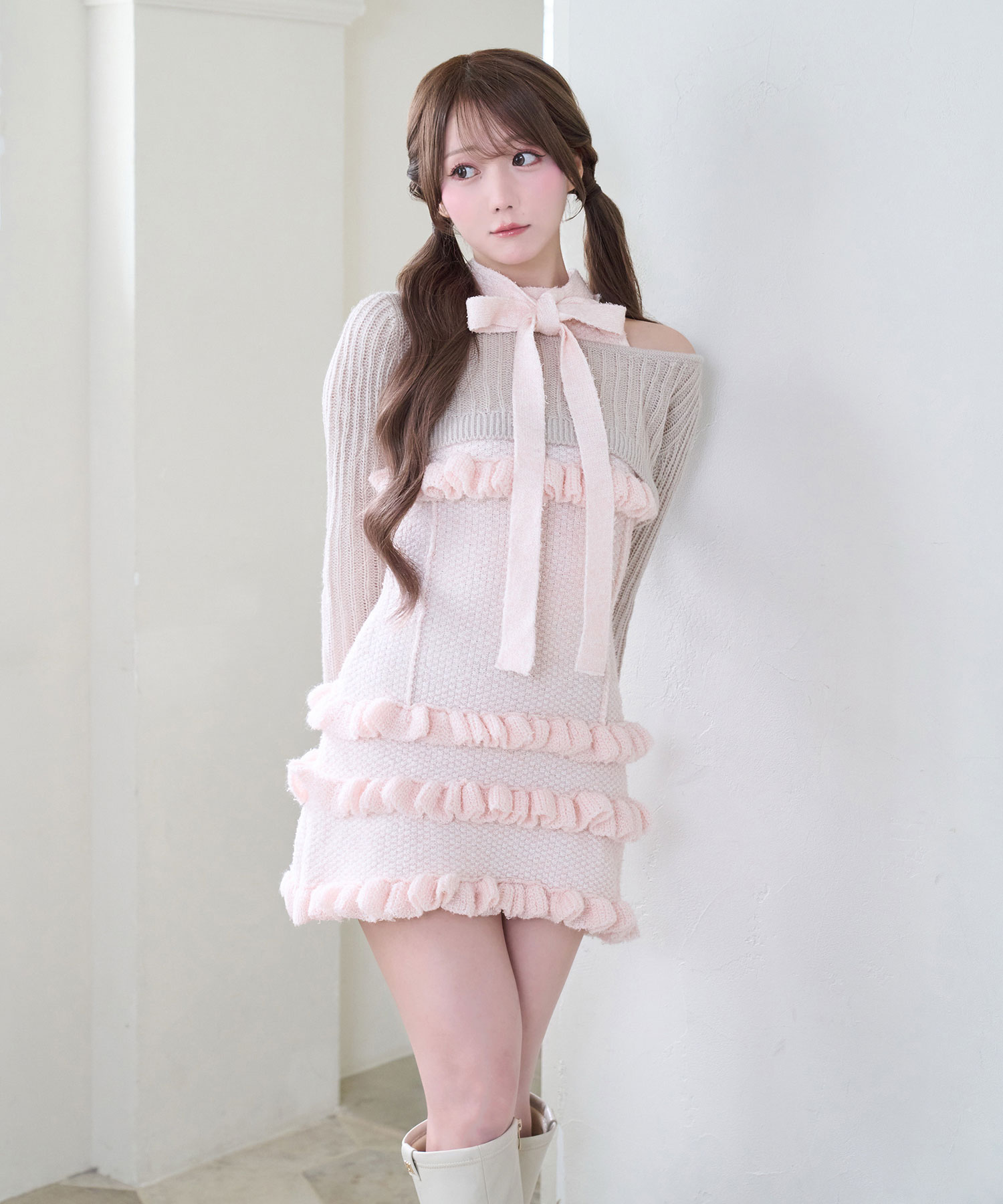 Many frills mini knit o/p set