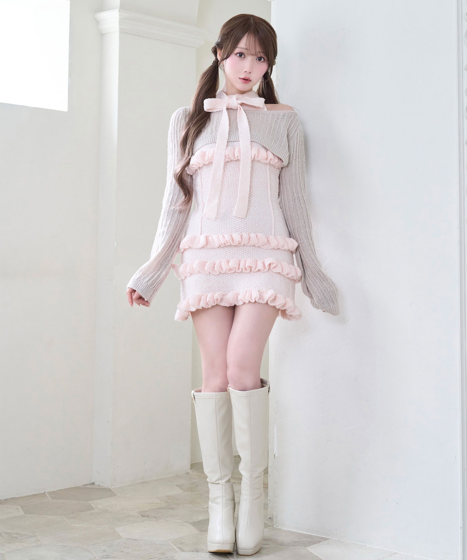 Many frills mini knit o/p set