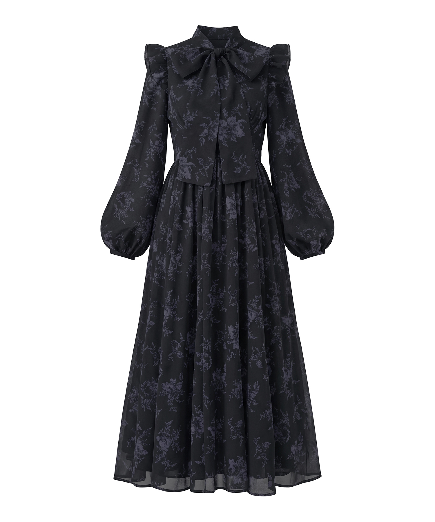 Line floral bow pleats dress
