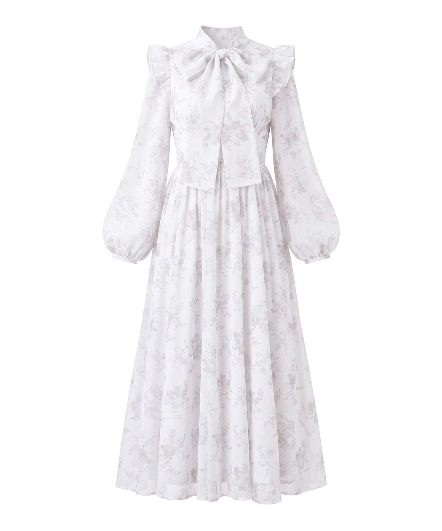 Line floral bow pleats dress