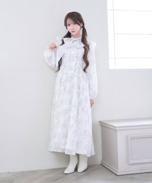 Line floral bow pleats dress