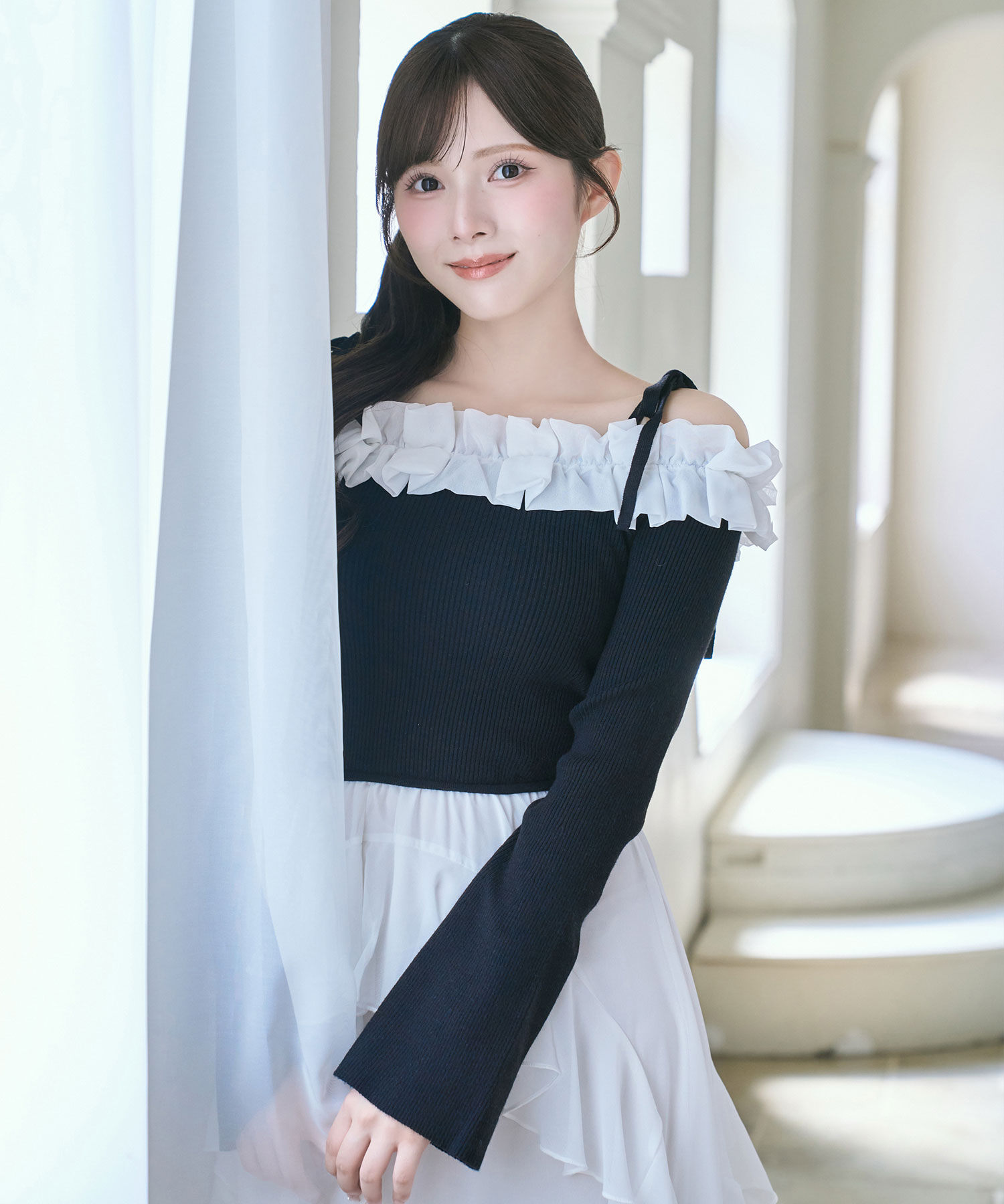 Knit combi chiffon long o/p