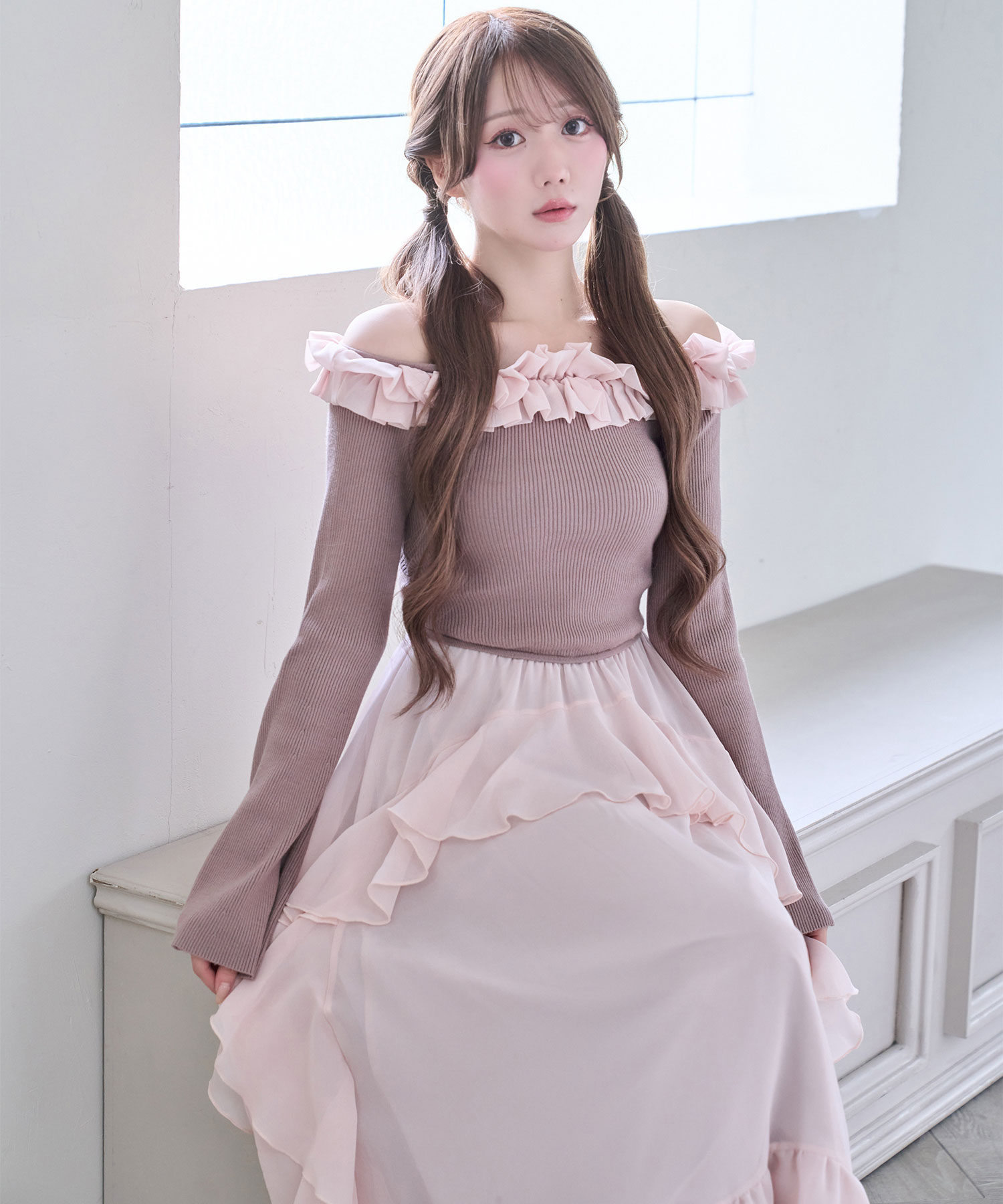 Knit combi chiffon long o/p