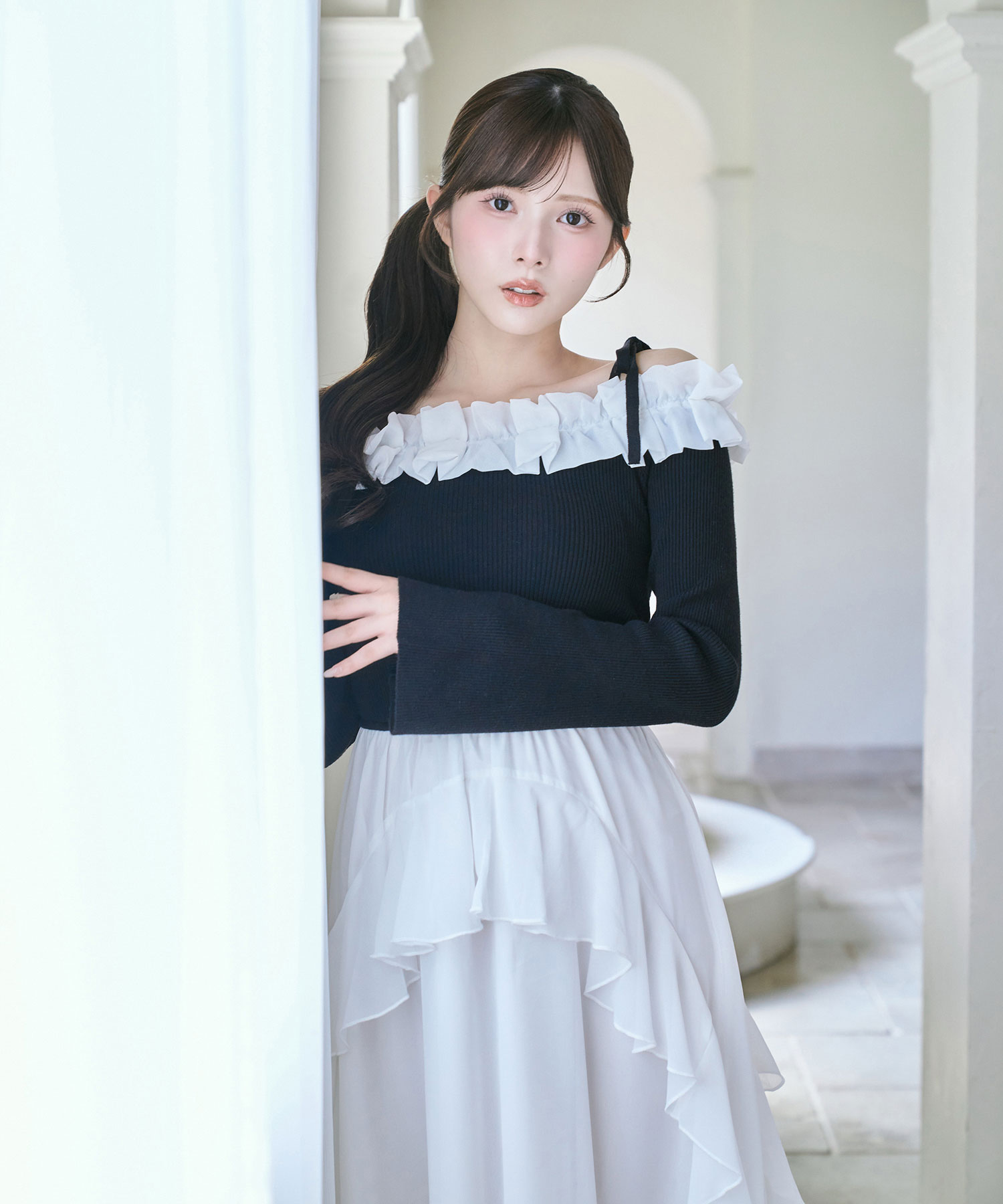 Knit combi chiffon long o/p