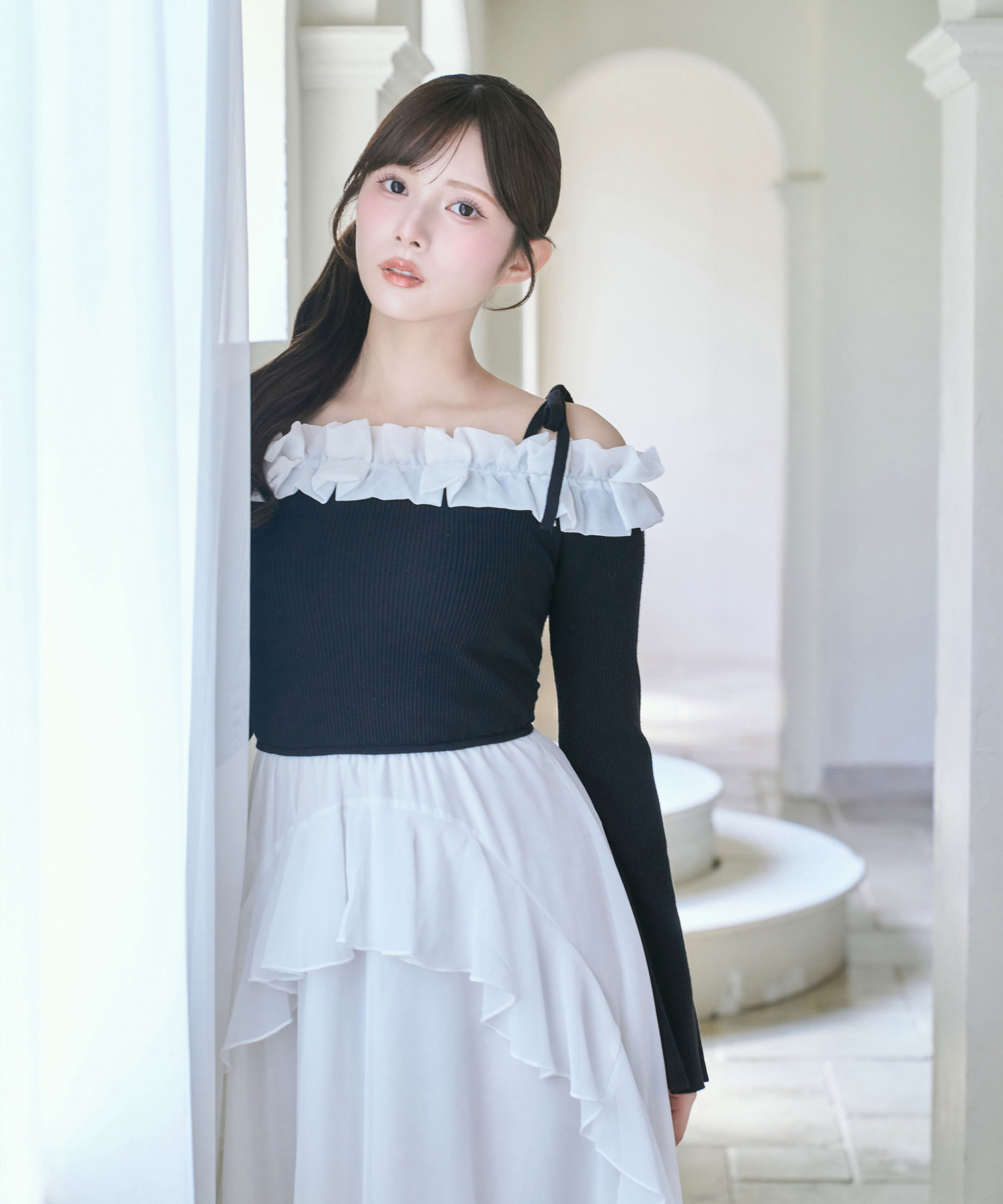 Knit combi chiffon long o/p