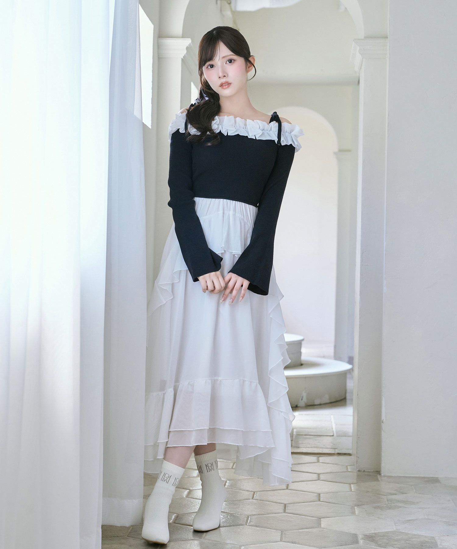Knit combi chiffon long o/p
