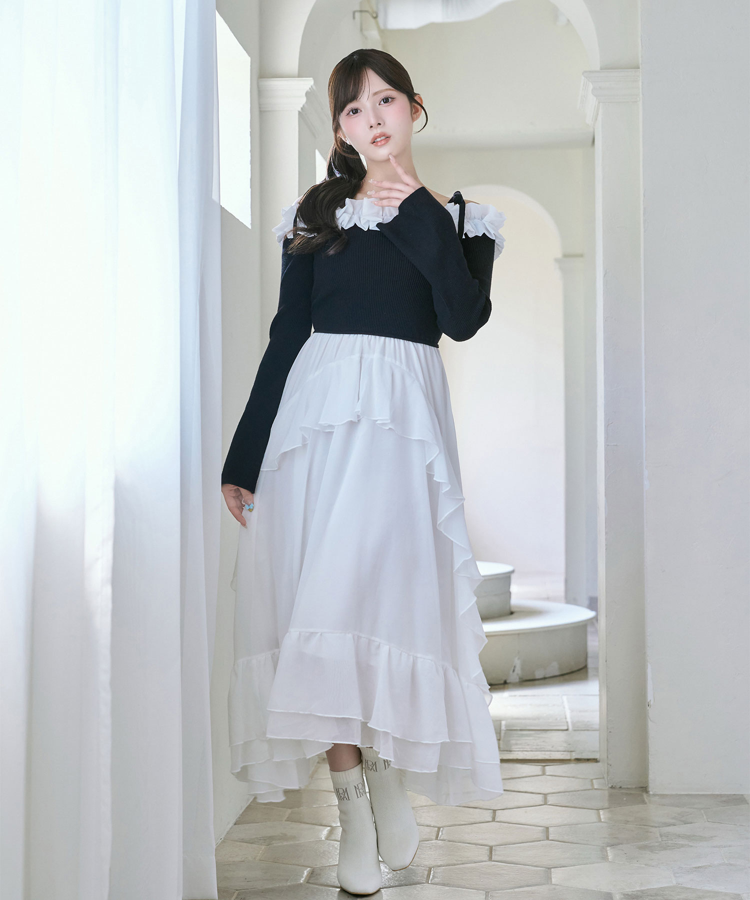 Knit combi chiffon long o/p