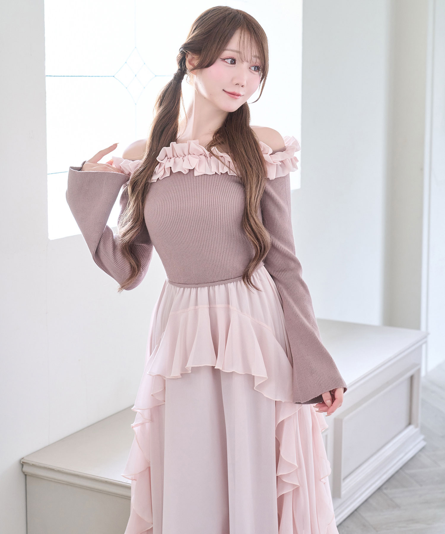 Knit combi chiffon long o/p