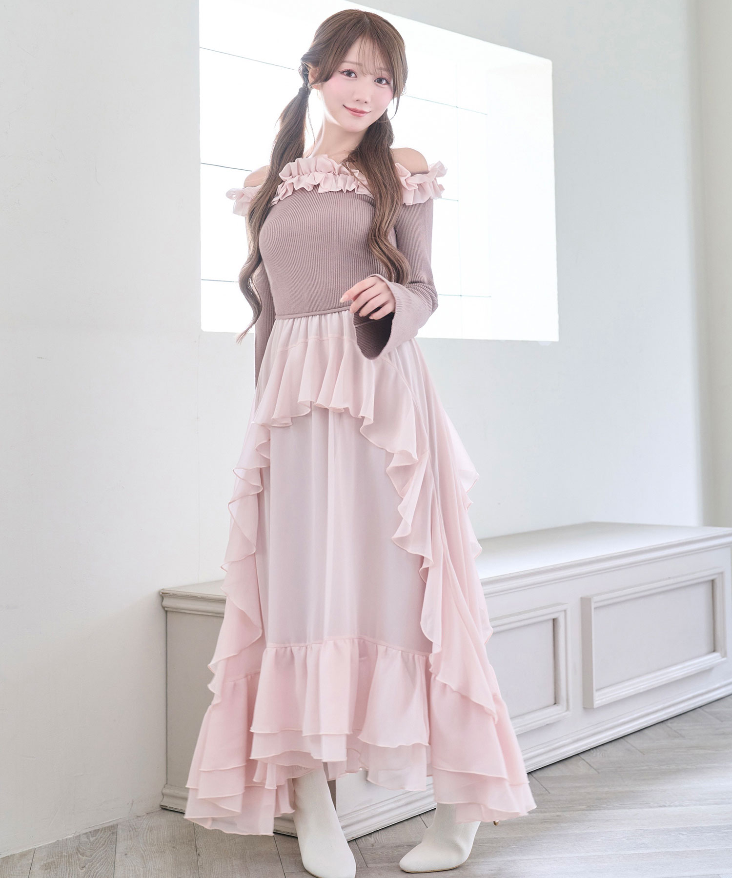 Knit combi chiffon long o/p