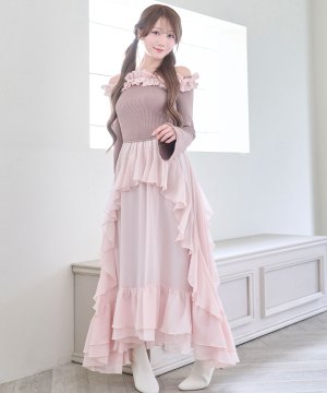 Knit combi chiffon long o/p