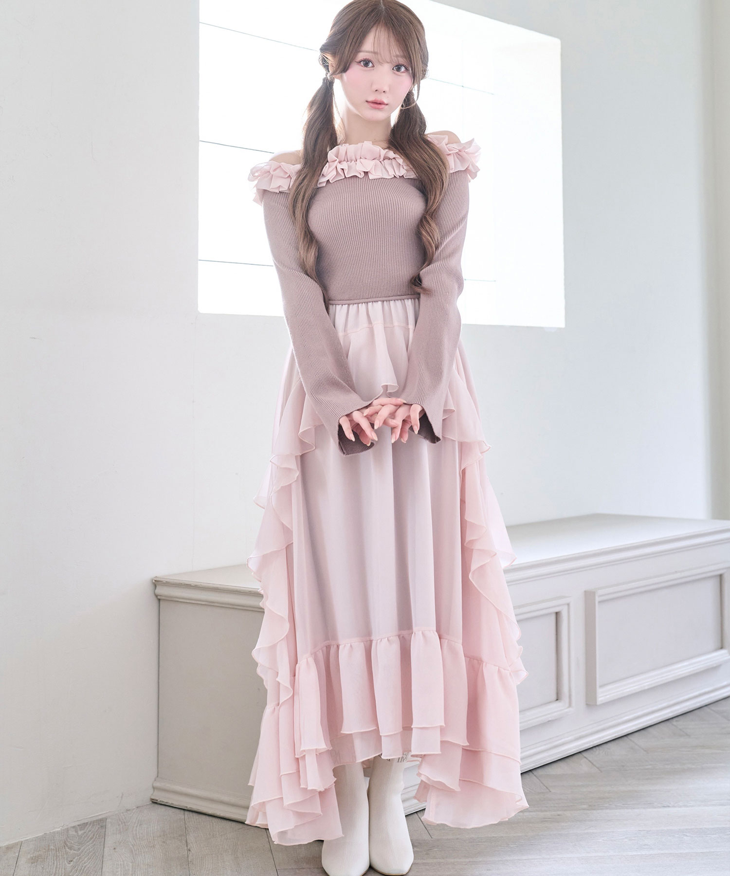 Knit combi chiffon long o/p